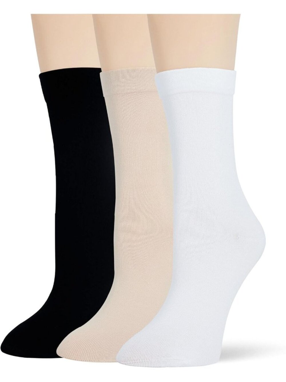 🧦Women's Black White Cream 3 Pairs Thin Ladies Soft Cotton High Calf Crew Socks
